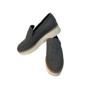 Vince Zeta Platform Wedge Loafer Felt Flannel Grey Size 6M